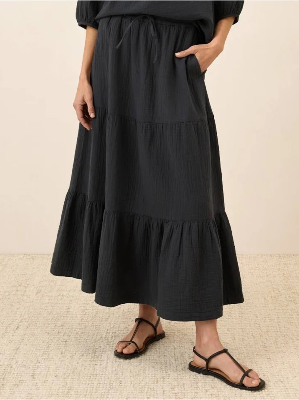 Pact Organic Cotton Coastal Double Gauze Tiered Maxi Skirt